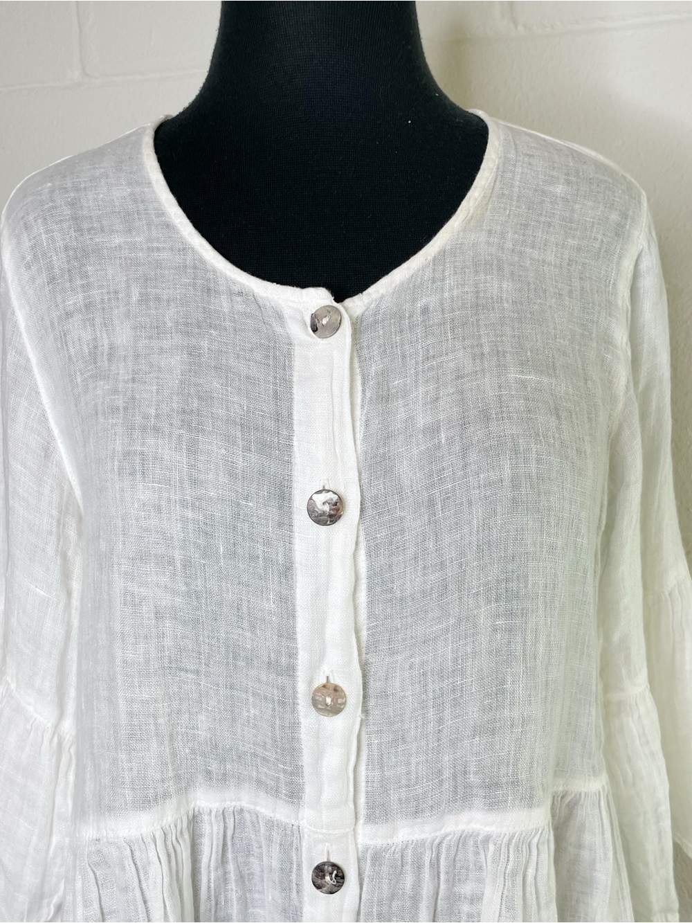 Click By Color Me Cotton White 100% Linen Peplum Blouse - Picture 4 of 6